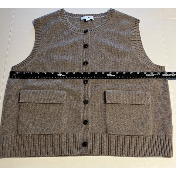 COS 100% WOOL BUTTONED Sweater Vest Pockets EUC Brown Womens Large - Picture 4 of 16